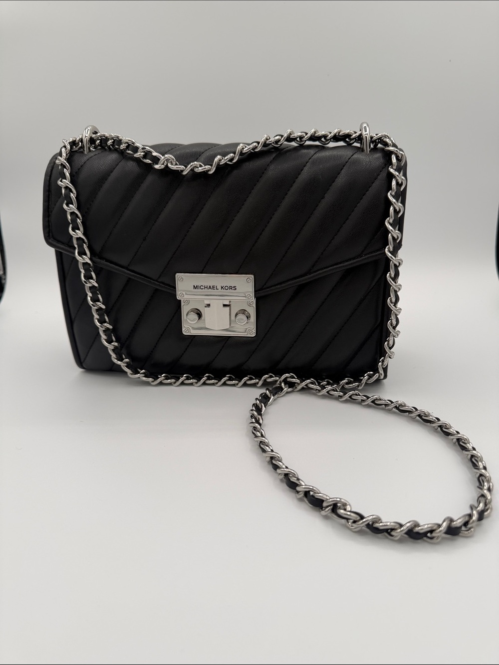 Michael Kors Black Quilted Crossbody Bag with Chain strap